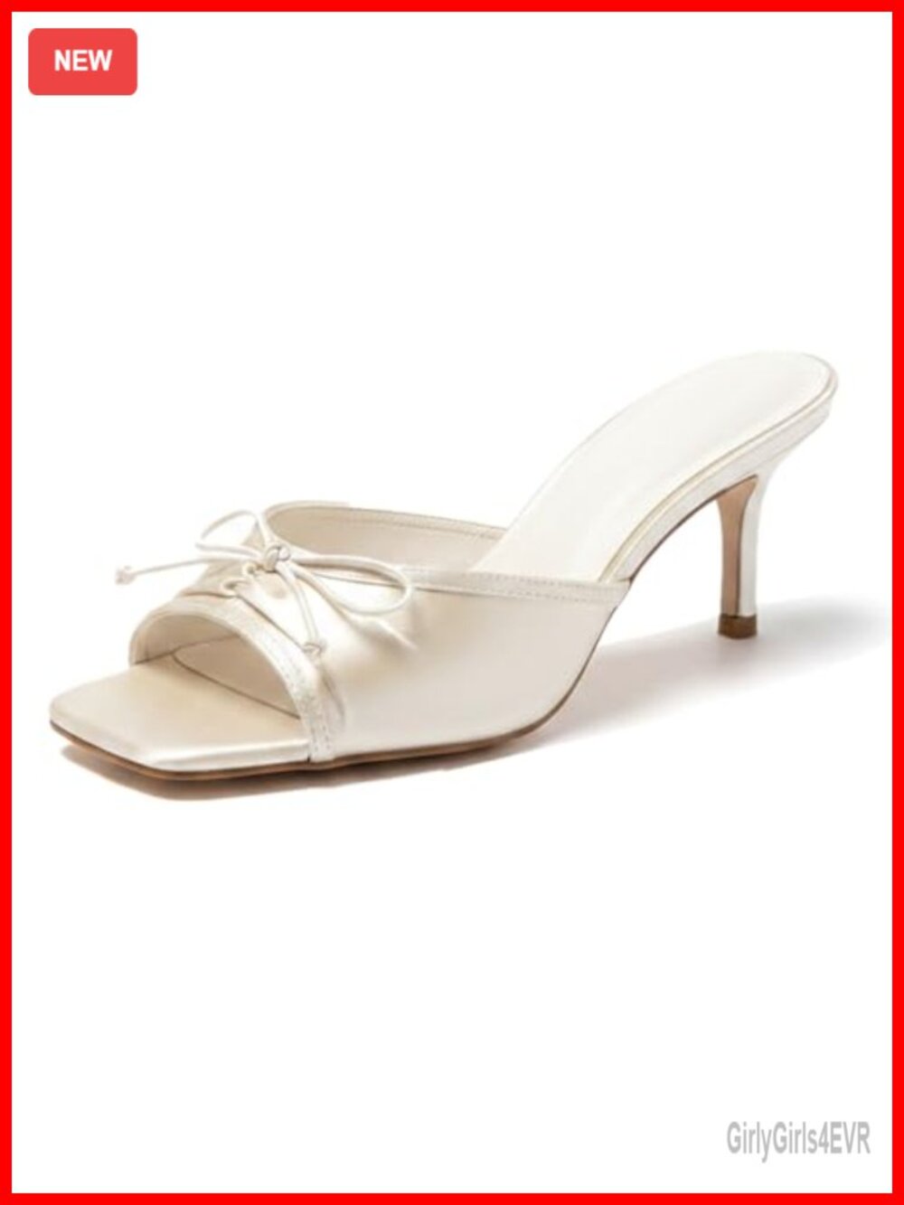 Satin Kitten Heel Sandals Square Toe Bow Backless Mules